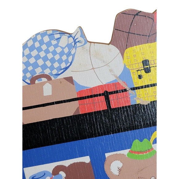 Vintage Grossman Train Bear Wall Hanging Coat or Hat Rack 4 Pegs Baby Germany - Picture 5 of 9